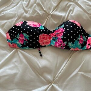 Floral Polka Dot Strapless Bikini Top